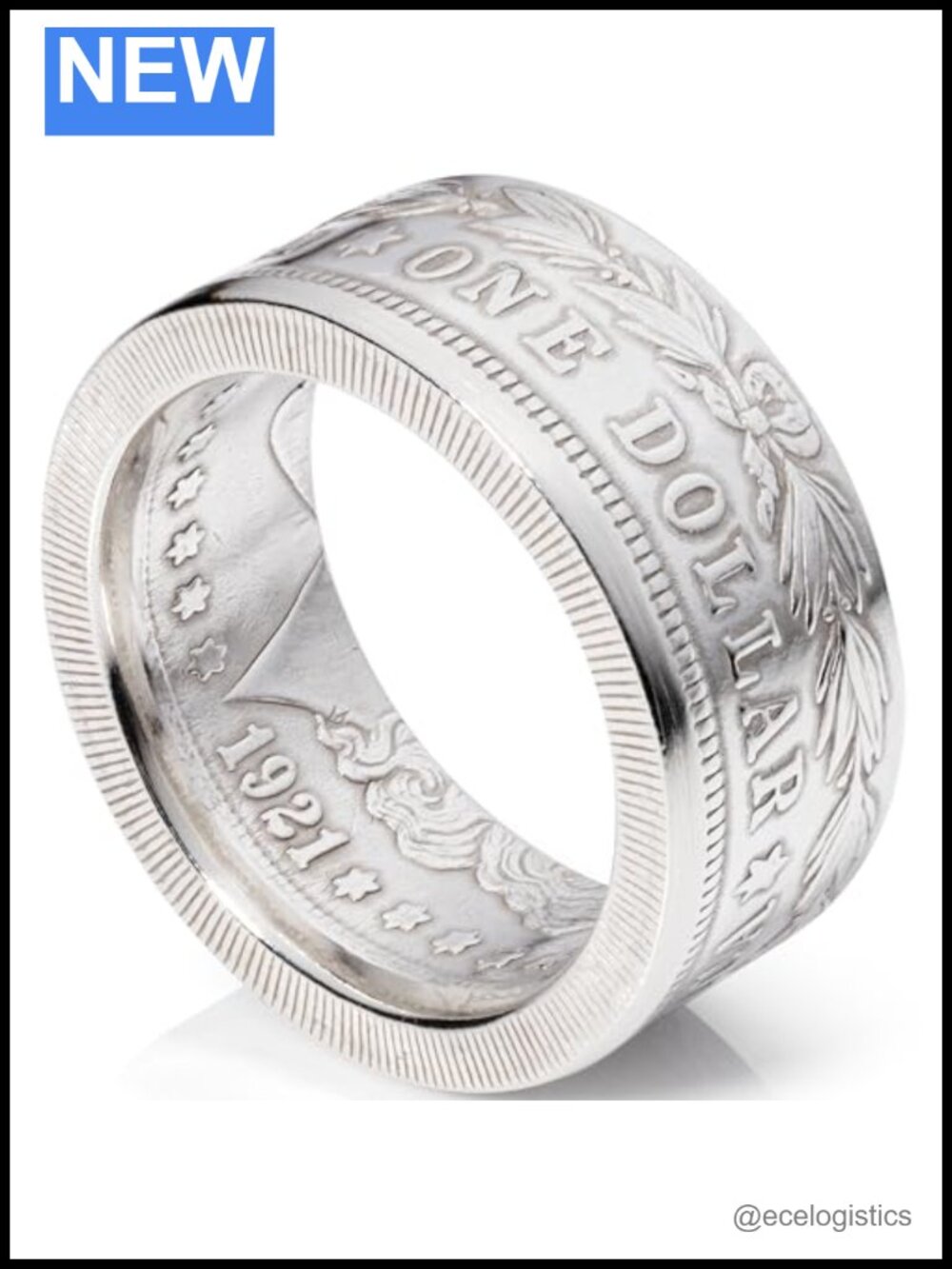 Morgan Silver Dollar Coin Ring, 90% Silver Band